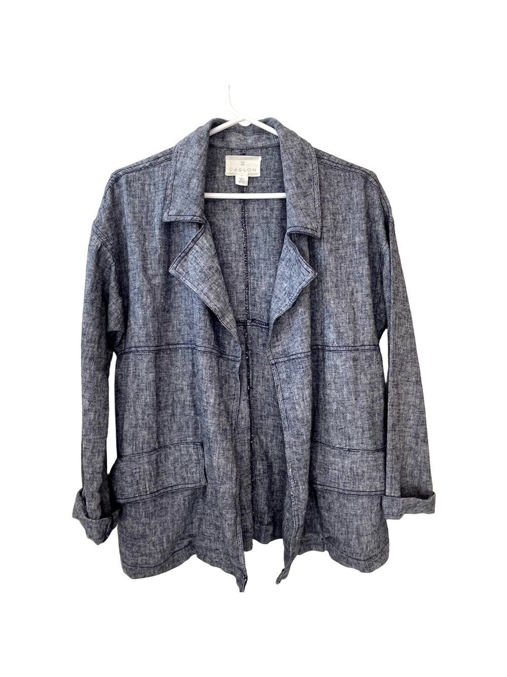 Caslon Lightweight Linen Blend Denim Jacket Open Front Blazer Relaxed Fit XS-M